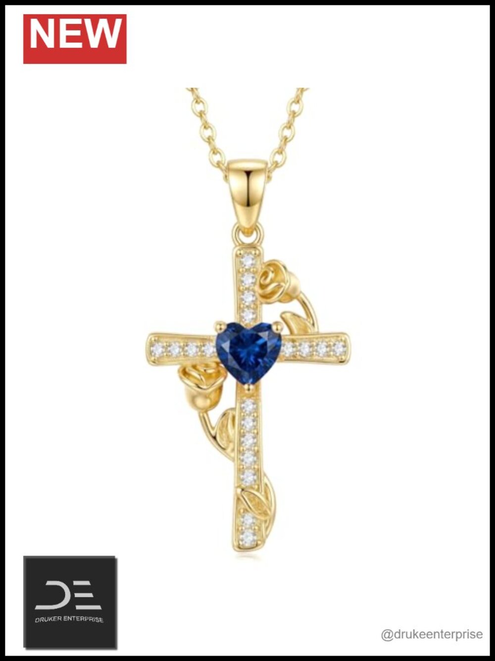 14K Gold Plated Rose Cross Necklace for Women with Birthstone Pendant Christian